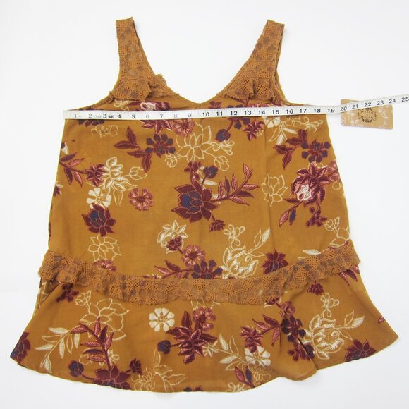 Mason & Belle Boho Tunic Top Medium Sleeveless Lace Ruffle Tan Floral NEW - Picture 11 of 13
